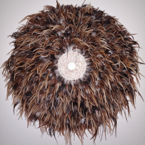 Boho Feather and Shell Juju Hat (Brown/White/Rust))