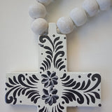 Hand Painted Cross with Beads