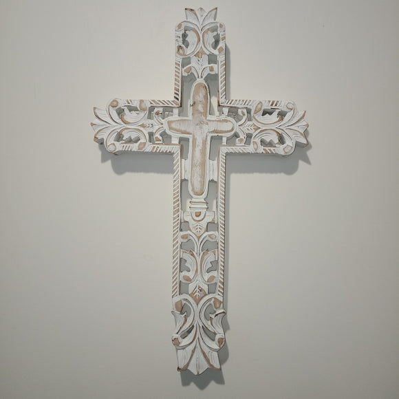 White Carved Rustic Cross
